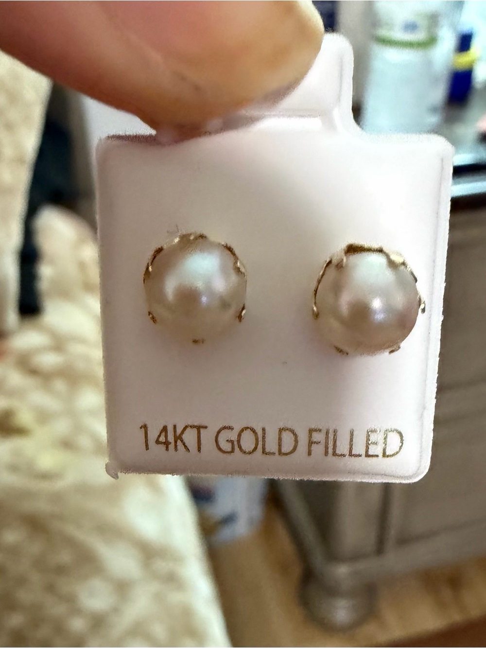 14KT Gold Filled White Pearl Stud Earrings